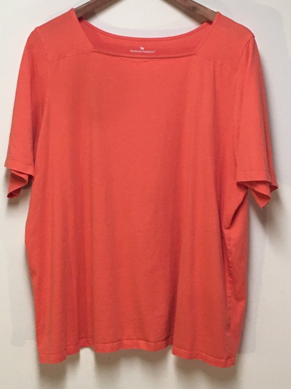 Woman Within Women Plus 1X 22/24 Shirt Orange Tee Square Neck Short Sleeve Knit